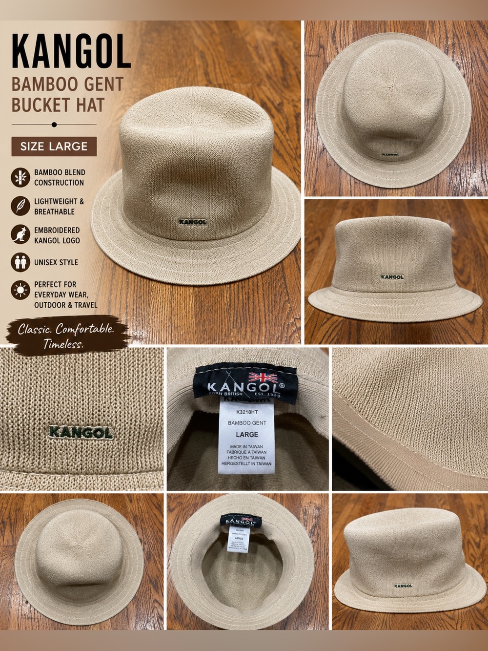 Kangol Bamboo Gent Bucket Hat Beige/Tan Large Unisex